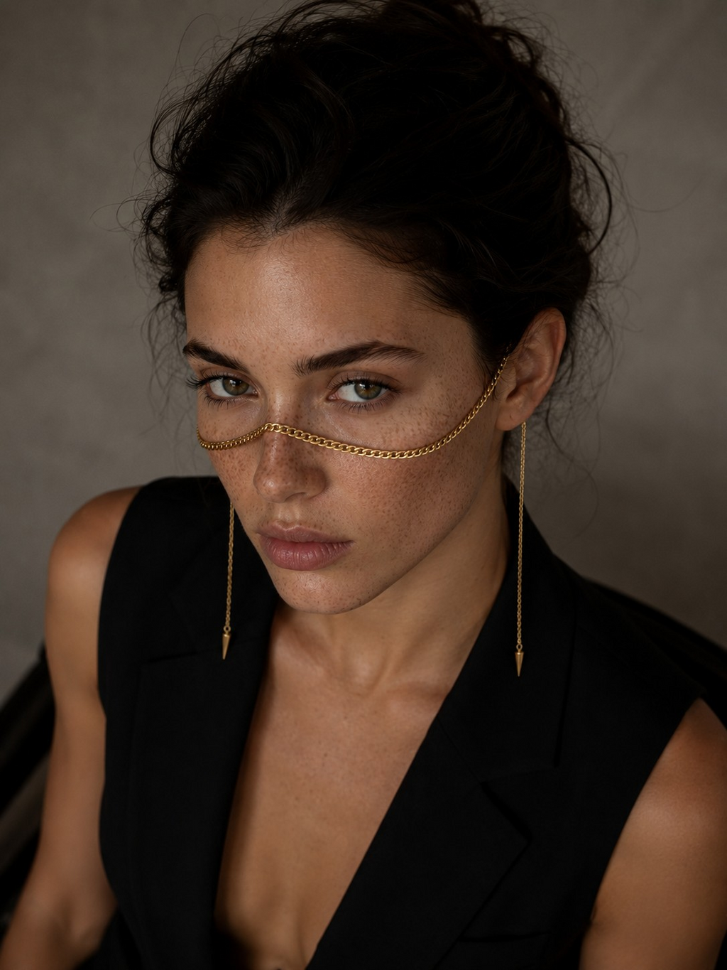 Bold Curb Chain Face Jewelry with Spike Drop Earrings