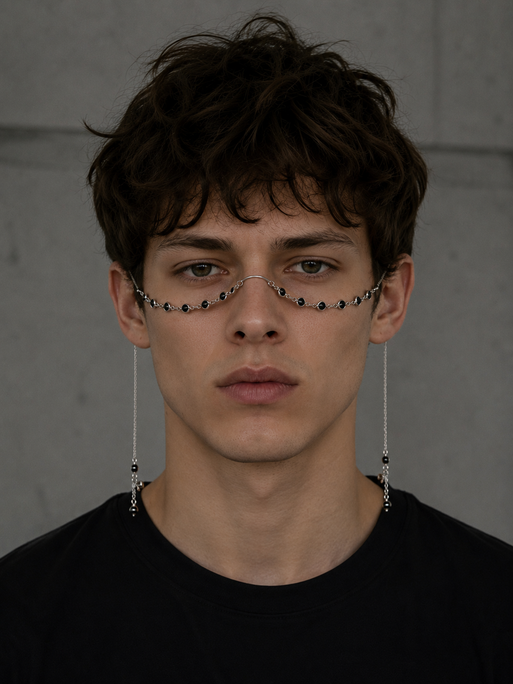 Silver Bead Chain Face Jewelry with Drop Earrings – Unisex