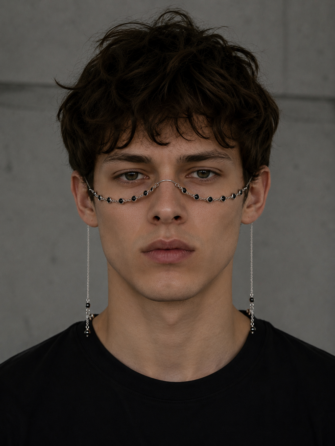 Silver Bead Chain Face Jewelry with Drop Earrings – Unisex