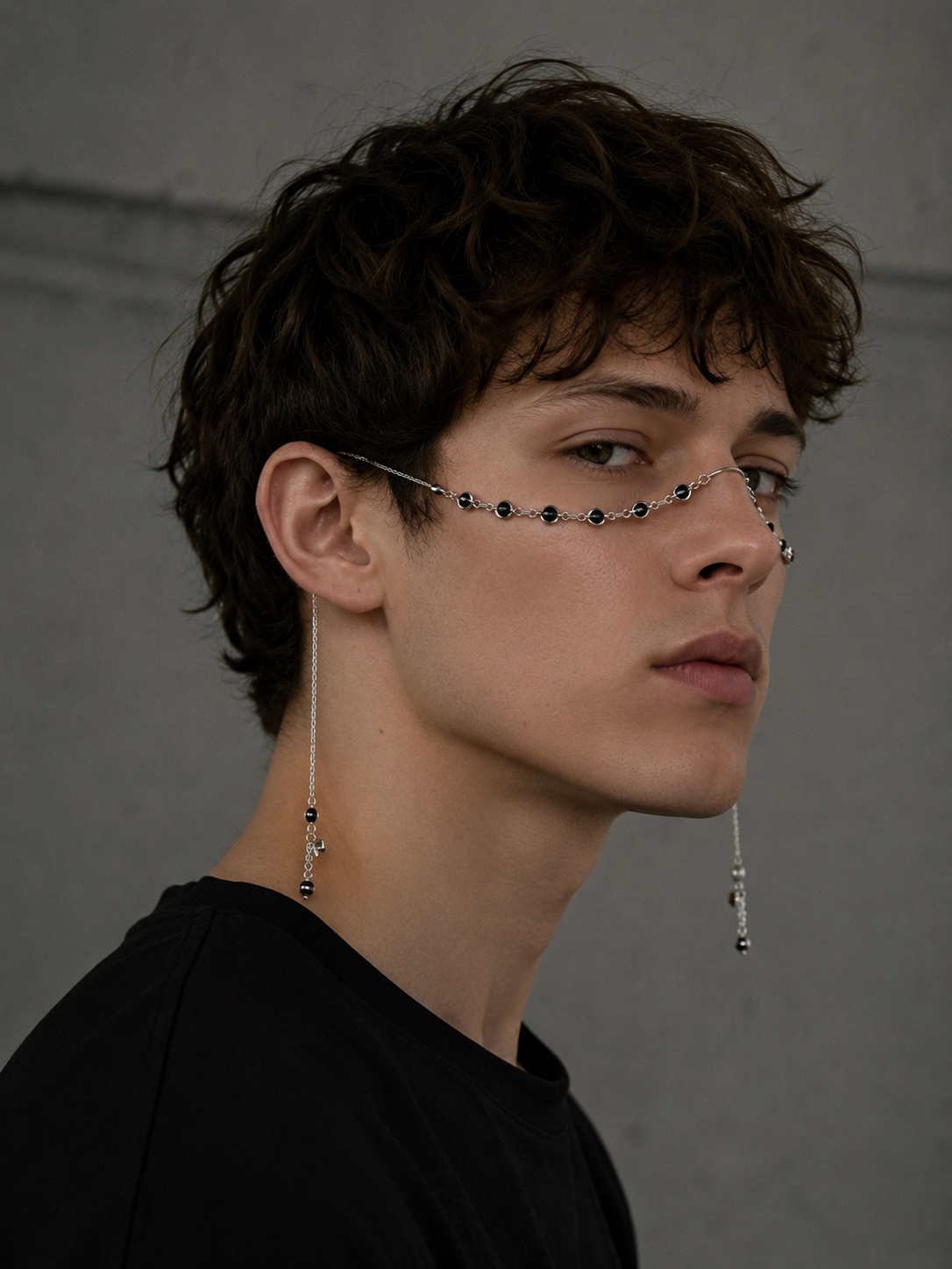 Silver Bead Chain Face Jewelry with Drop Earrings – Unisex