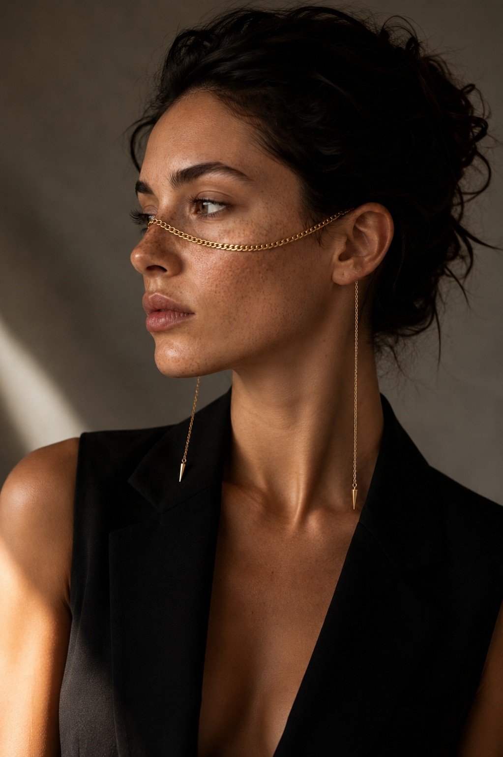 Bold Curb Chain Face Jewelry with Spike Drop Earrings