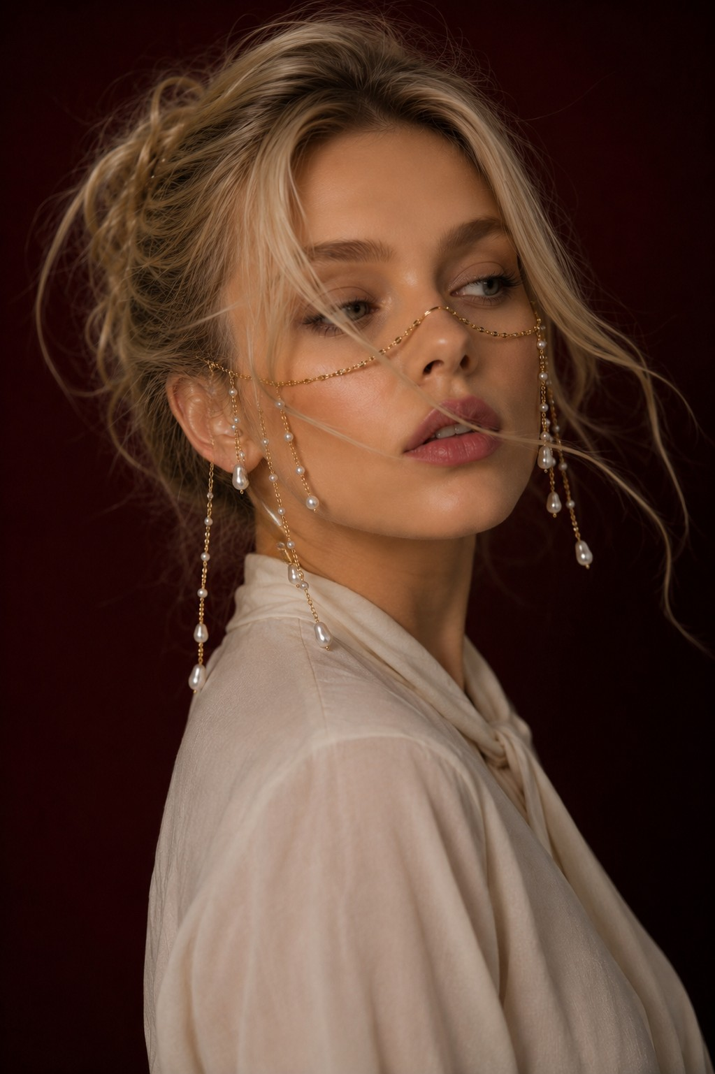 Gold Pearl Fringe Face Chain – Waterproof Stainless Steel