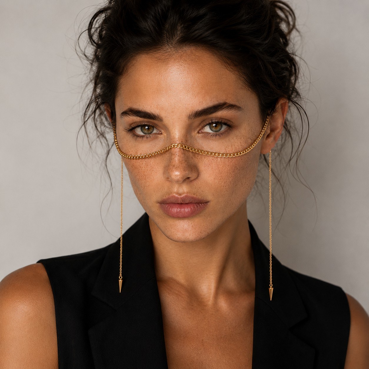 Bold Curb Chain Face Jewelry with Spike Drop Earrings