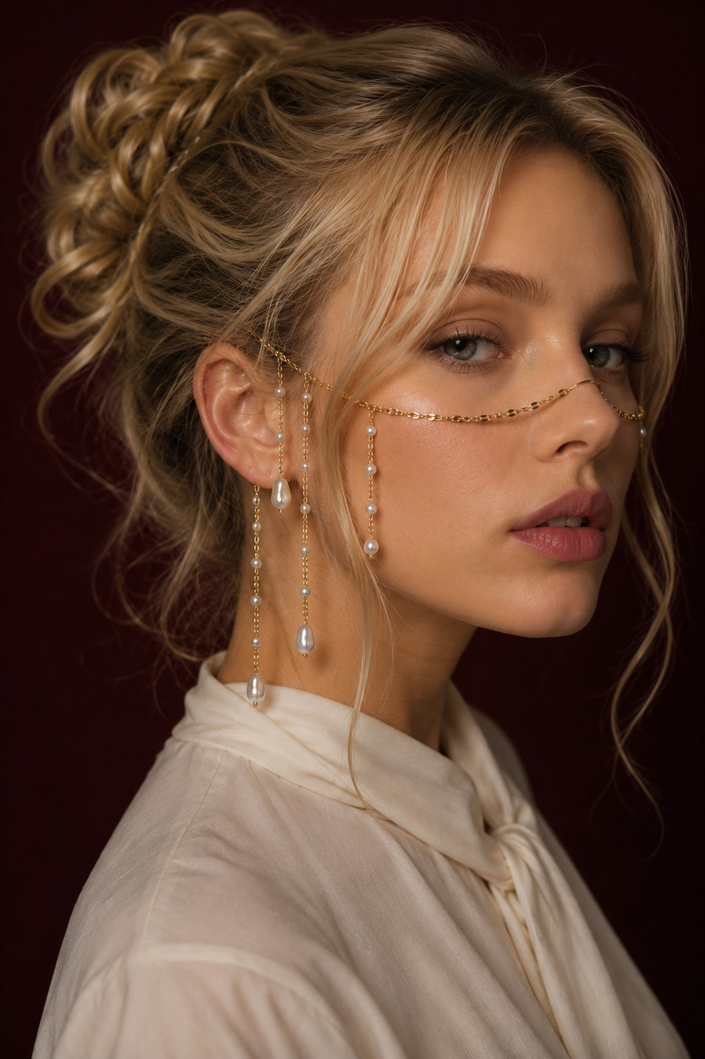 Gold Pearl Fringe Face Chain – Waterproof Stainless Steel