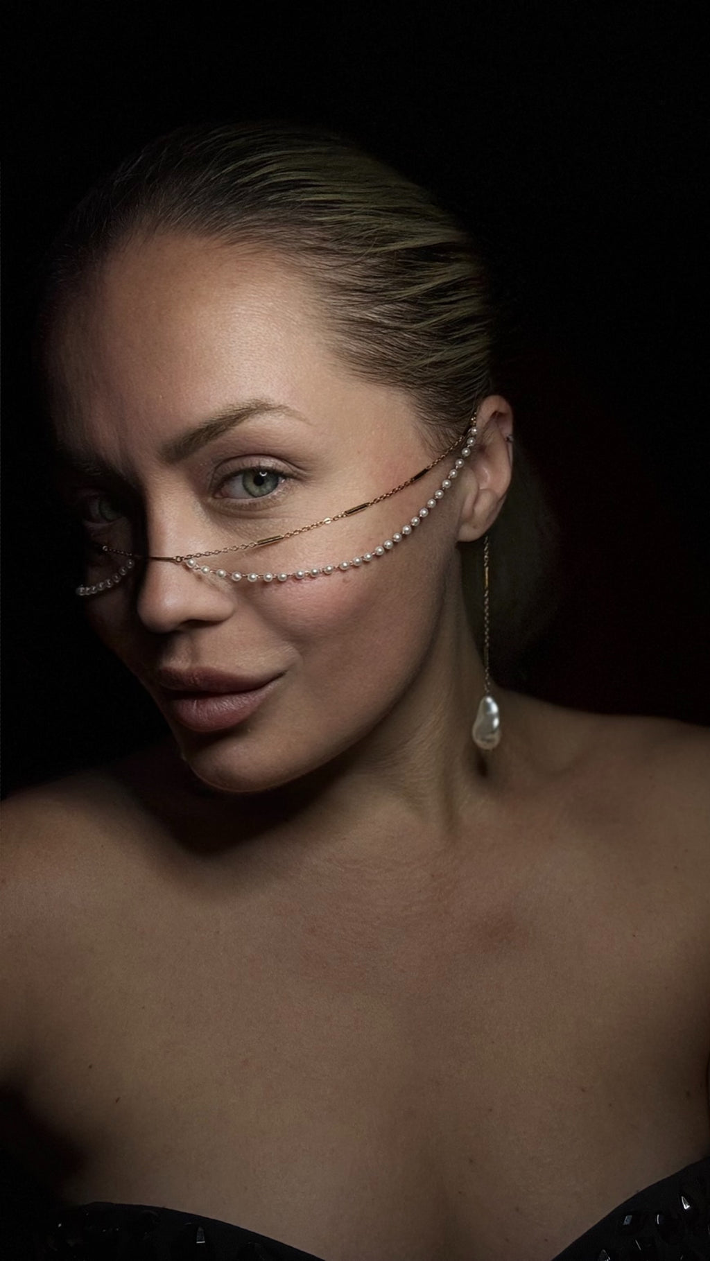 Pearl Double Chain Face Jewelry – Waterproof Stainless Steel