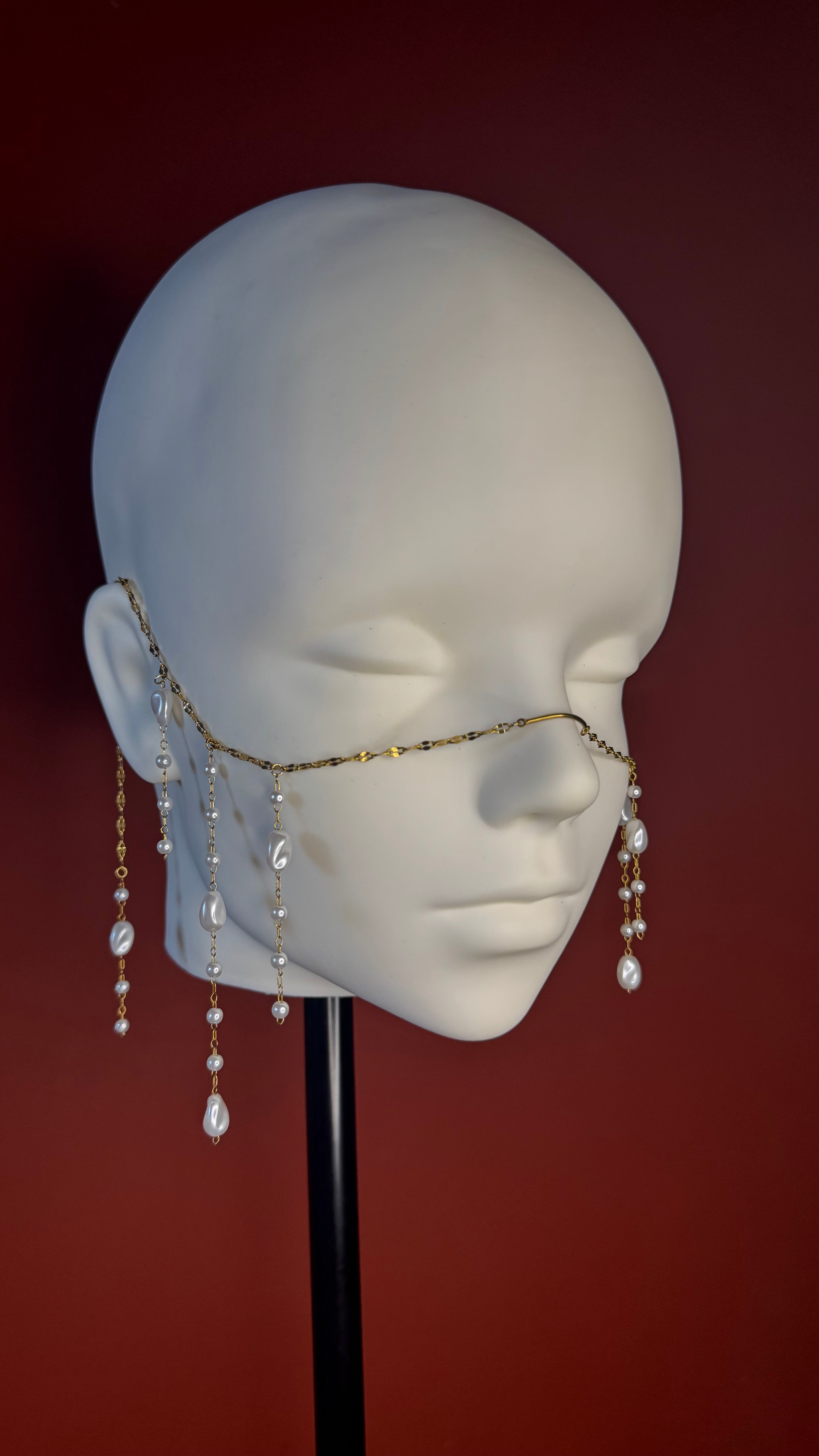 Gold Pearl Fringe Face Chain – Waterproof Stainless Steel
