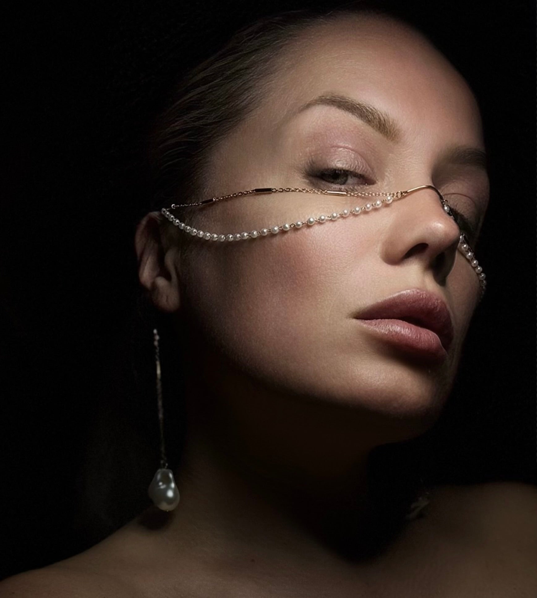 Pearl Double Chain Face Jewelry – Waterproof Stainless Steel