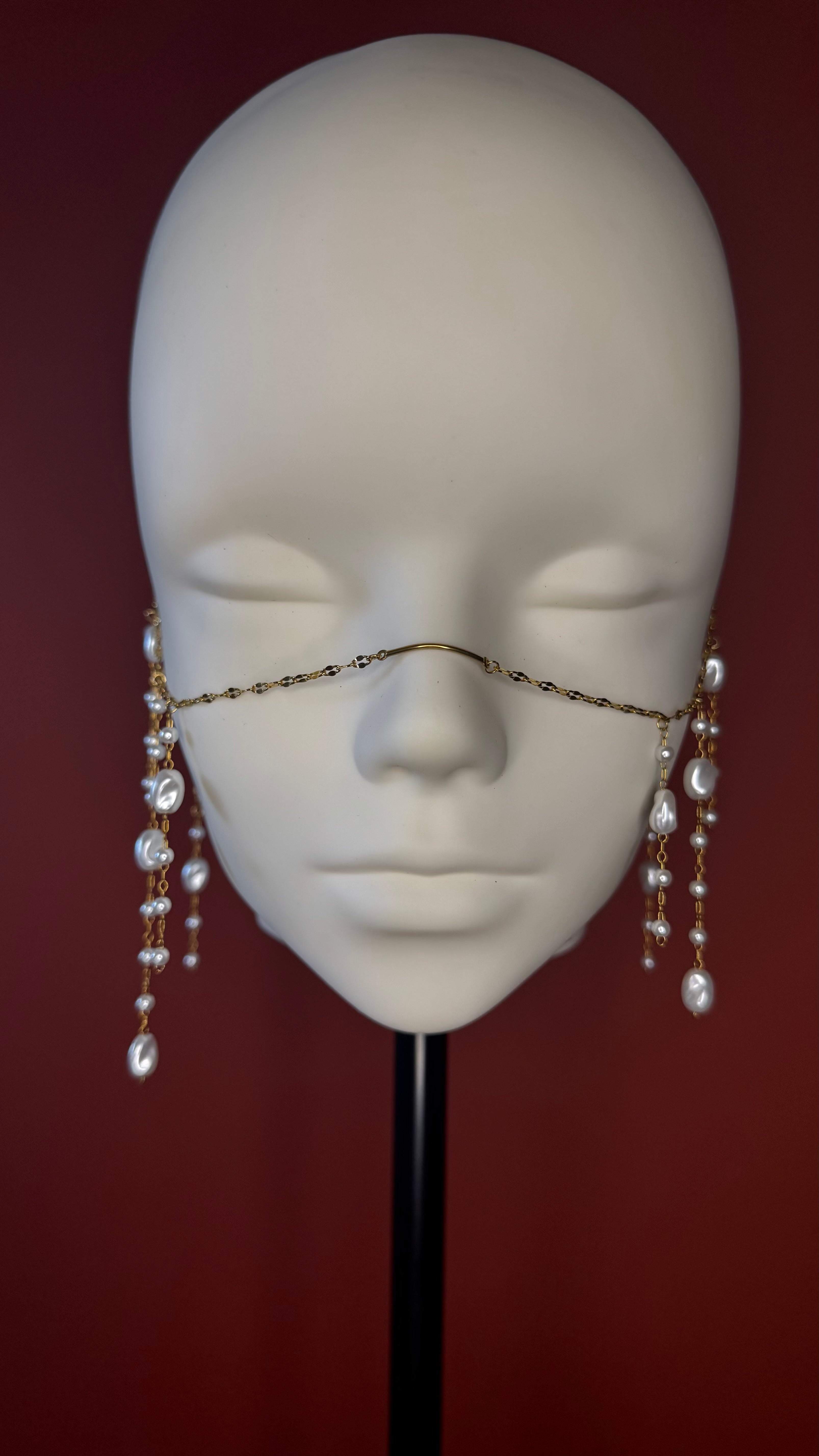 Gold Pearl Fringe Face Chain – Waterproof Stainless Steel