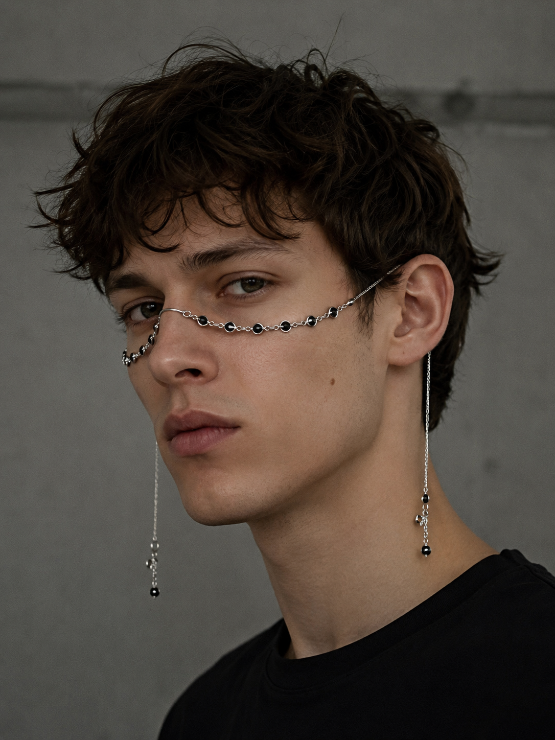 Silver Bead Chain Face Jewelry with Drop Earrings – Unisex