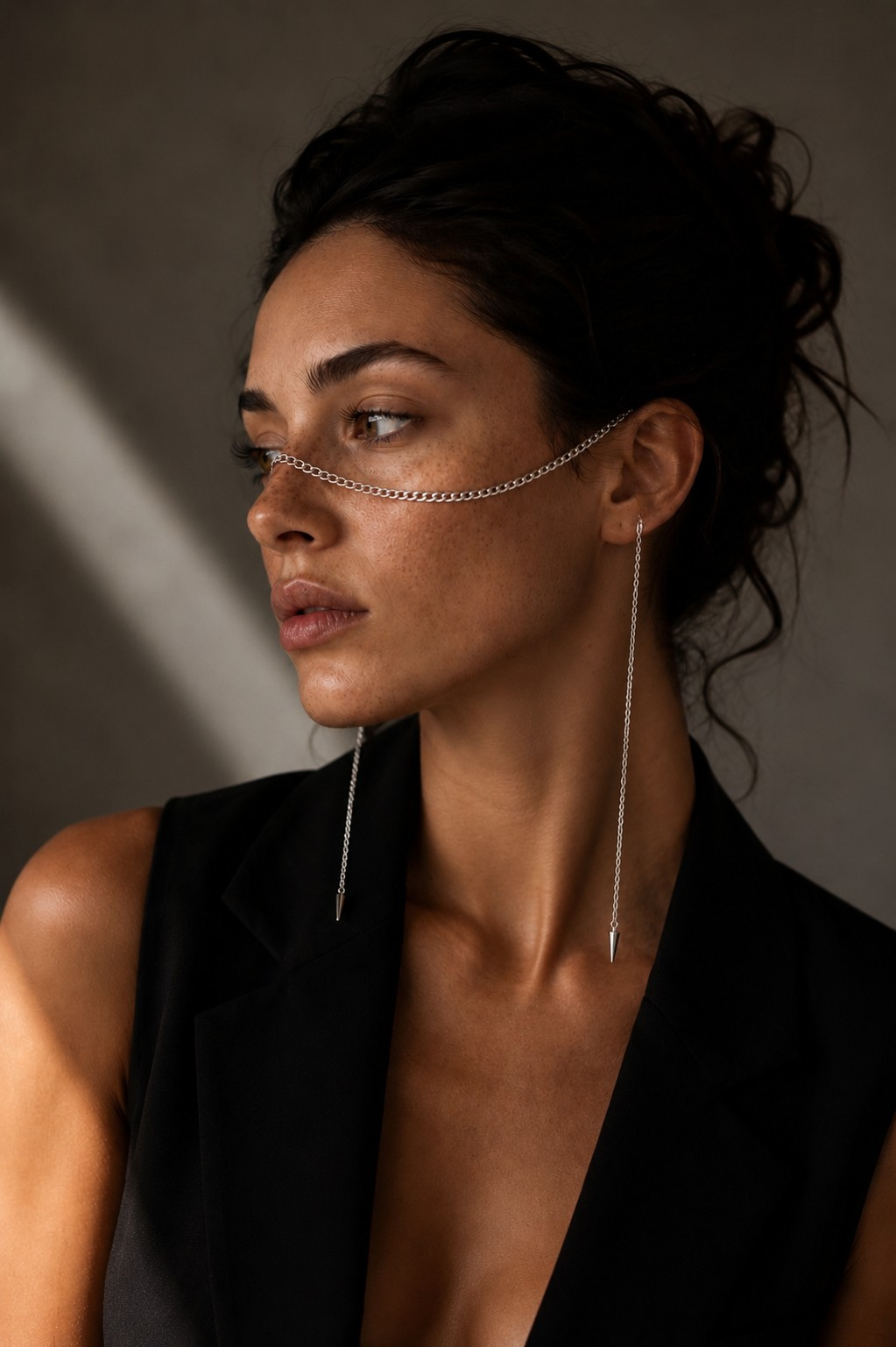 Bold Curb Chain Face Jewelry with Spike Drop Earrings